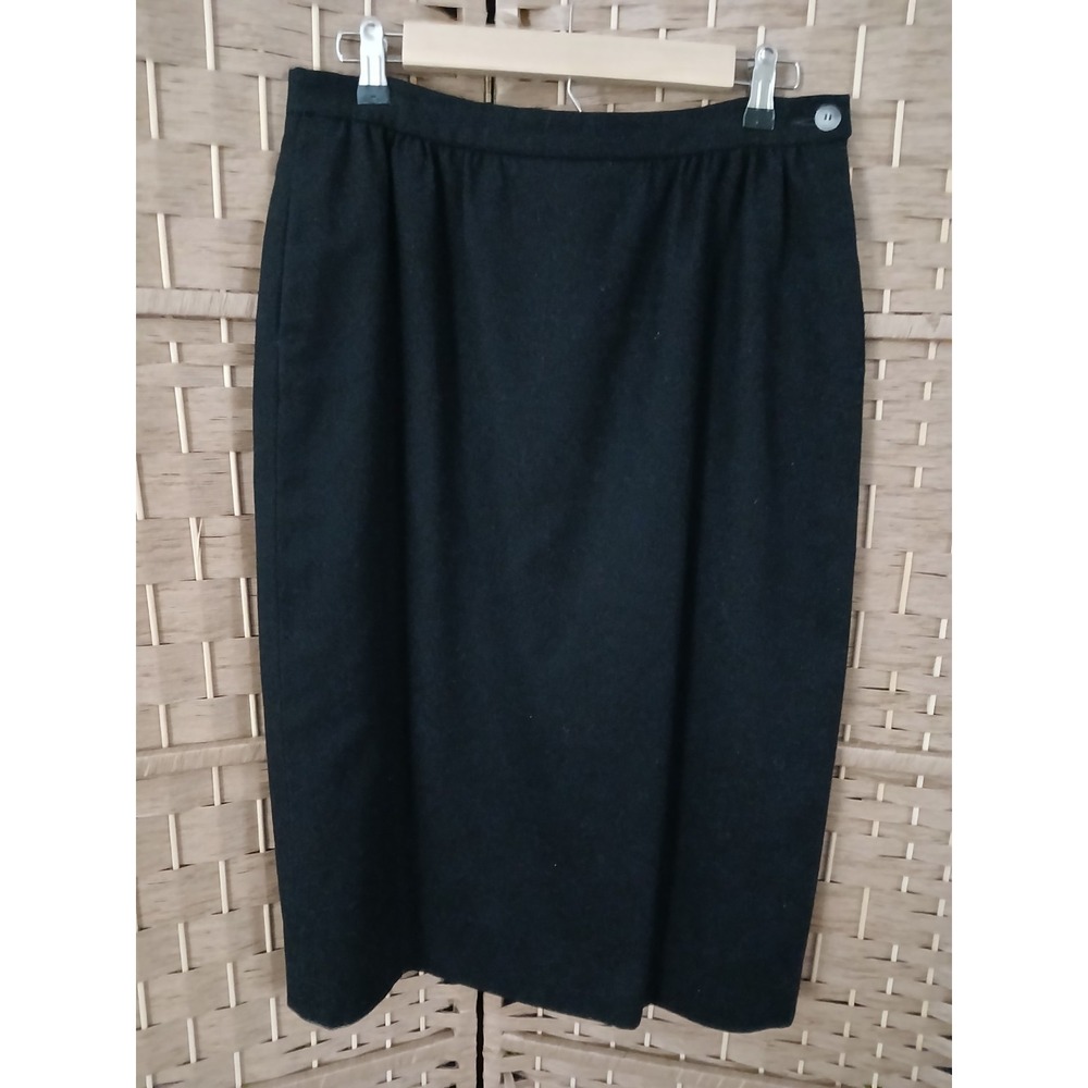 Vintage Pendleton Black 100% Virgin Wool Midi Skirt Sz 12 Preppy Made In USA